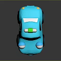 Blue Cartoon Toy Car With Big Eyes Smiling Mouth And Green White Top Lights