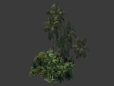 Lush Green Shrubs With Tropical Palm Trees And Diverse Foliage 3d model