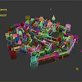 Detailed Cartoon Scene Of Medieval Castle With Towers Walls And Small Buildings