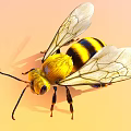 Vibrant Yellow And Black Bee With Transparent Wings On Soft Pink Background