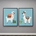 Two Framed Llama Decorative Wall Art With Cactus And Blue Background