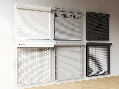 Various Styles Of Window Blinds In White Gray And Black With Different Textures 3d model