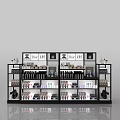Cosmetic Retail Display Shelves Featuring Chanel Dior HR Products And Multi Tier Black Frame Design