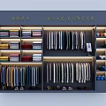 Modern Neatly Arranged Retail Display Shelves With Folded Clothes Hanging Garments Shoes Hats And Lighting