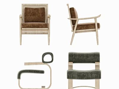 Modern Dining Chairs With Rattan Backrest Wooden Frame And Colorful Cushions 3d model