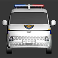 White Police Van With Blue Red Emergency Lights Stripes And Police Logo