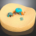 Cartoon Scene With Sandy Ground Blue Dome Tent Orange Tent Parts And Blue Toy Car