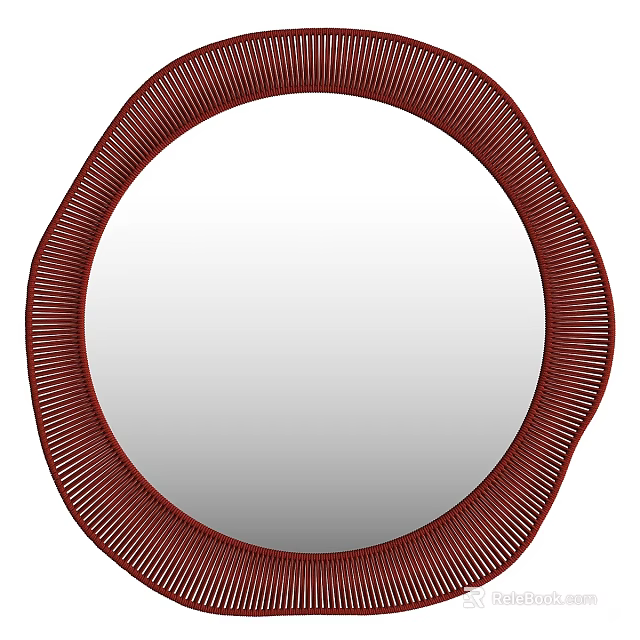 Round Decorative Mirror With Red Woven Frame And Wavy Edge Design 3d model