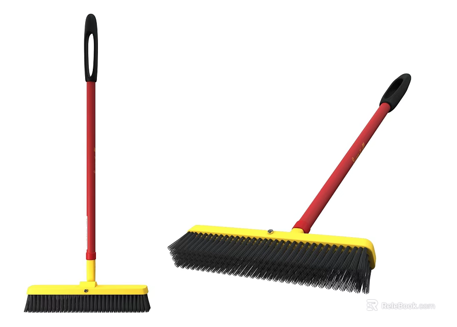 Sturdy Long Handle Brooms For Household Cleaning With Strong Bristles And Grip 3d model 