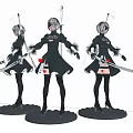 Anime Collectible Figures In Different Poses With Black Outfit White Hair And Long Swords