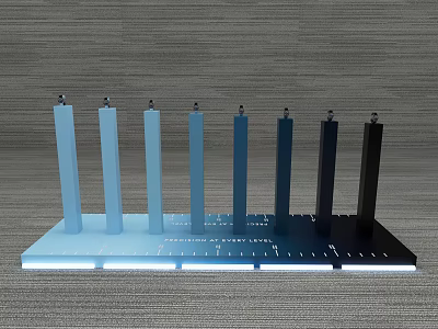 DP Device With Multiple Different Colored Columns Arranged On Flat Plate And Gray Textured Background 3d model