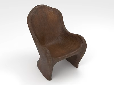 Simple Brown Wooden Armchair With Natural Wood Grain And Curved Design 3d model