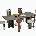 Middle ancient style dining table and chair combination dining chair dining table single chair 3d model