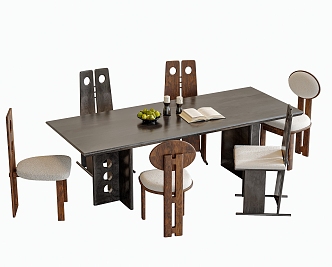 Middle ancient style dining table and chair combination dining chair dining table single chair 3d model