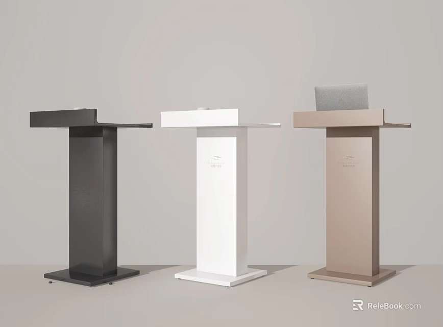 Black White And Brown Podiums With Tablet Devices In Clean Modern Setup 3d model 