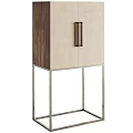 Elegant Modern Wine Cabinet With Open Glass Doors Wooden Frames Beige Panels And Wine Accessories