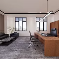 Modern Office Interior With Wooden Desk Office Chair Sofa And Bookshelf