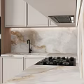 Stylish Modern Kitchen Interior With White Cabinets And Marble Island Countertop