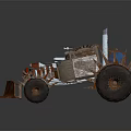 Custom Built Spiked Metal Vehicle With Large Off Road Tires Exhaust Pipes And Orange Stripes