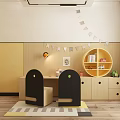 Kids Room Design With Bunk Bed Bear Head Orange Dots Cloud Decor And Giraffe Toy
