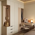 Modern Open Wardrobe Design With Hanging Area Drawers Bags Desk Chair And Table Lamp