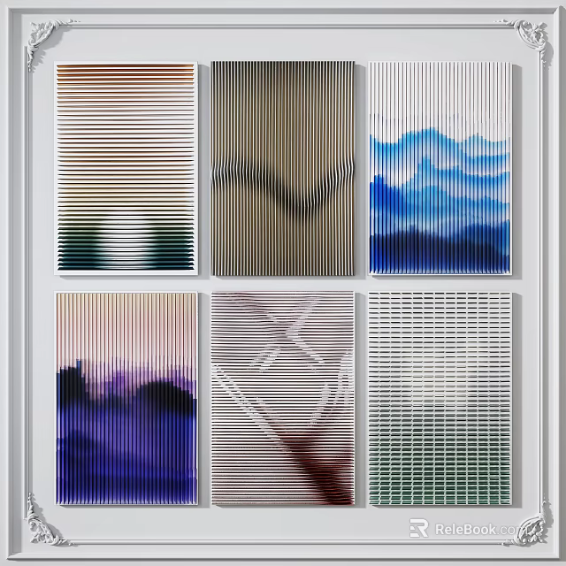 Colorful Decorative Panels with Striped Wavy Grid Textures and Artistic Design 3d model 