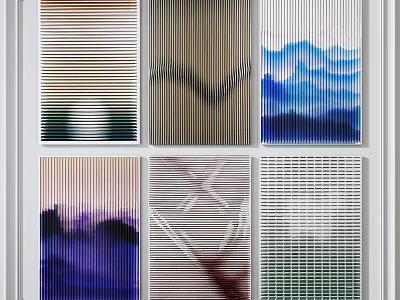 Colorful Decorative Panels with Striped Wavy Grid Textures and Artistic Design 3d model