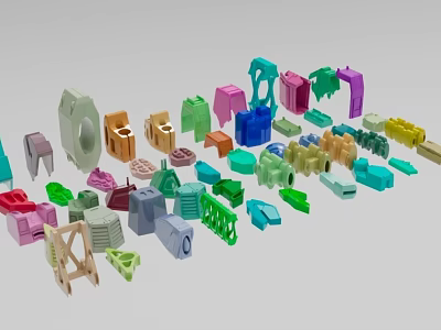 Colorful Industrial Equipment Parts And Mechanical Components In Various Shapes 3d model