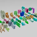 Colorful Industrial Equipment Parts And Mechanical Components In Various Shapes