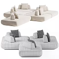 Light Beige Modular Sectional Sofa With Comfortable Fabric And Multiple Pillows 3d model