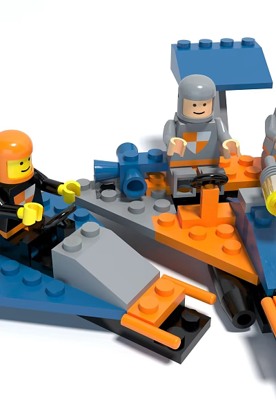 Building Blocks Playset With Blue Orange Boat Models And Small Toy Figures 3d model