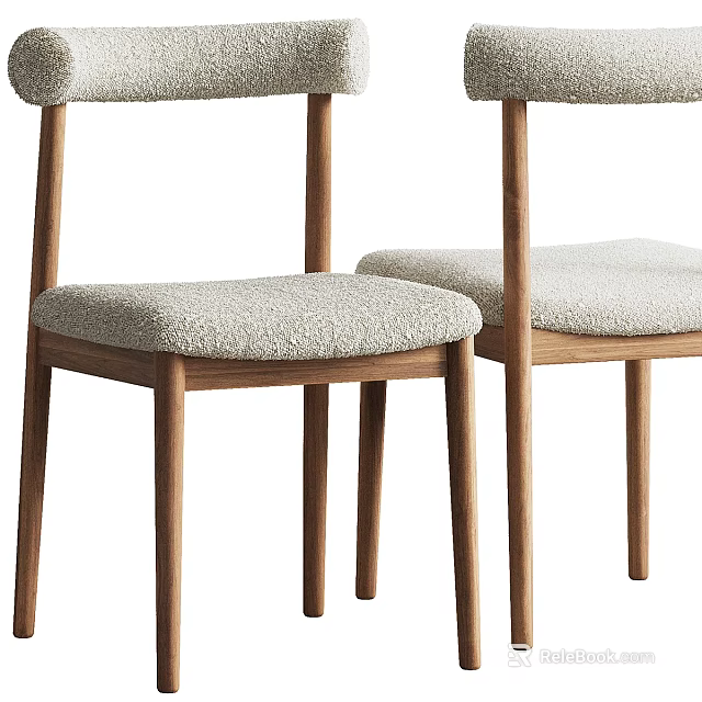 Modern Accent Chairs With Wooden Legs And Light Gray Upholstered Seats For Home Space 3d model 