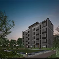 Modern Residential Building Featuring Contemporary Facade And Landscaped Garden With Trees And Lawn