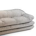 Cozy Soft Beige Three-Seater Sofa with Plush Layered Cushions and Velvet Fabric