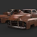 Two Rusty Wrecked Old Cars With Abandoned Rusted Body Panels