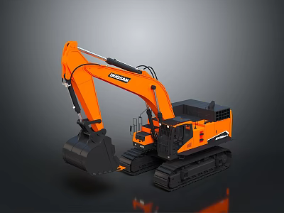 Orange Doosan Modern Heavy Duty Crawler Excavator With Large Bucket And Tracks 3d model