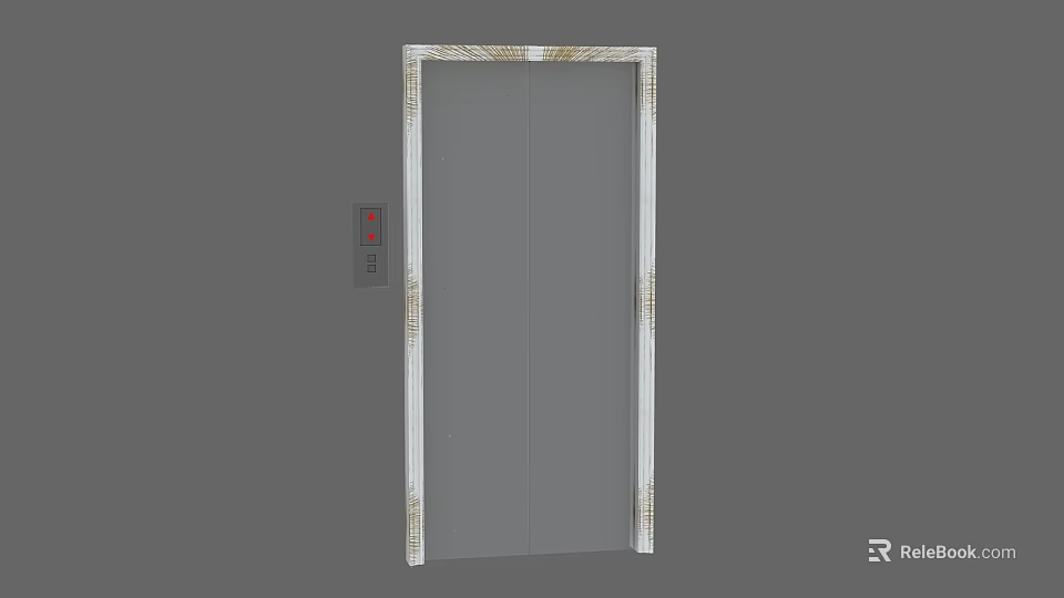 Modern Gray Elevator Door With Golden Frame And Side Control Panel 3d model 