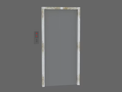 Modern Gray Elevator Door With Golden Frame And Side Control Panel 3d model