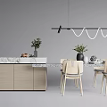 Nordic Dining Table and Chair Combination Simple Dining Table and Chair Chandelier Combination 3d model