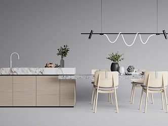 Nordic Dining Table and Chair Combination Simple Dining Table and Chair Chandelier Combination 3d model