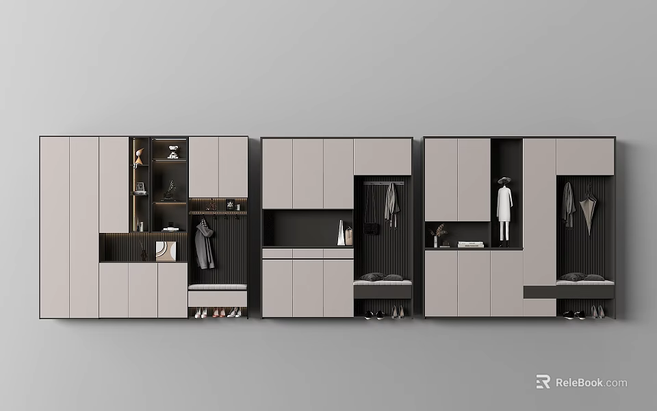 Modern Shoe Cabinet Design With Multiple Storage Compartments And Hanging Space 3d model