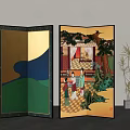Traditional And Modern Decorative Screens Featuring Classical Figures And Abstract Patterns 3d model