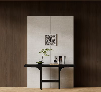 Modern Minimalist Entryway Console Table With Wooden Frame And Decorative Plant Decor 3d model