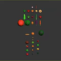 Artistic Colorful Fruits and Vegetables Decorative Pieces in Bright Red Green Yellow Hues