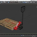 Wooden Pallet Truck With Red Base Black Handle And Wheels For Material Handling