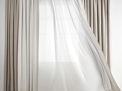 Beige Layered Curtains With Sheer Fabric For Modern Window Design 3d model