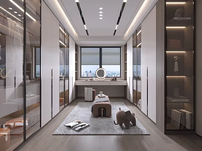 Modern Walk in Closet Interior With Vanity Windows And Decor 3d model
