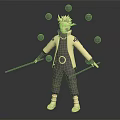 Blonde Haired Character In Yellow Coat With Brown Pants Holding Sticks And Black Spheres Surrounding