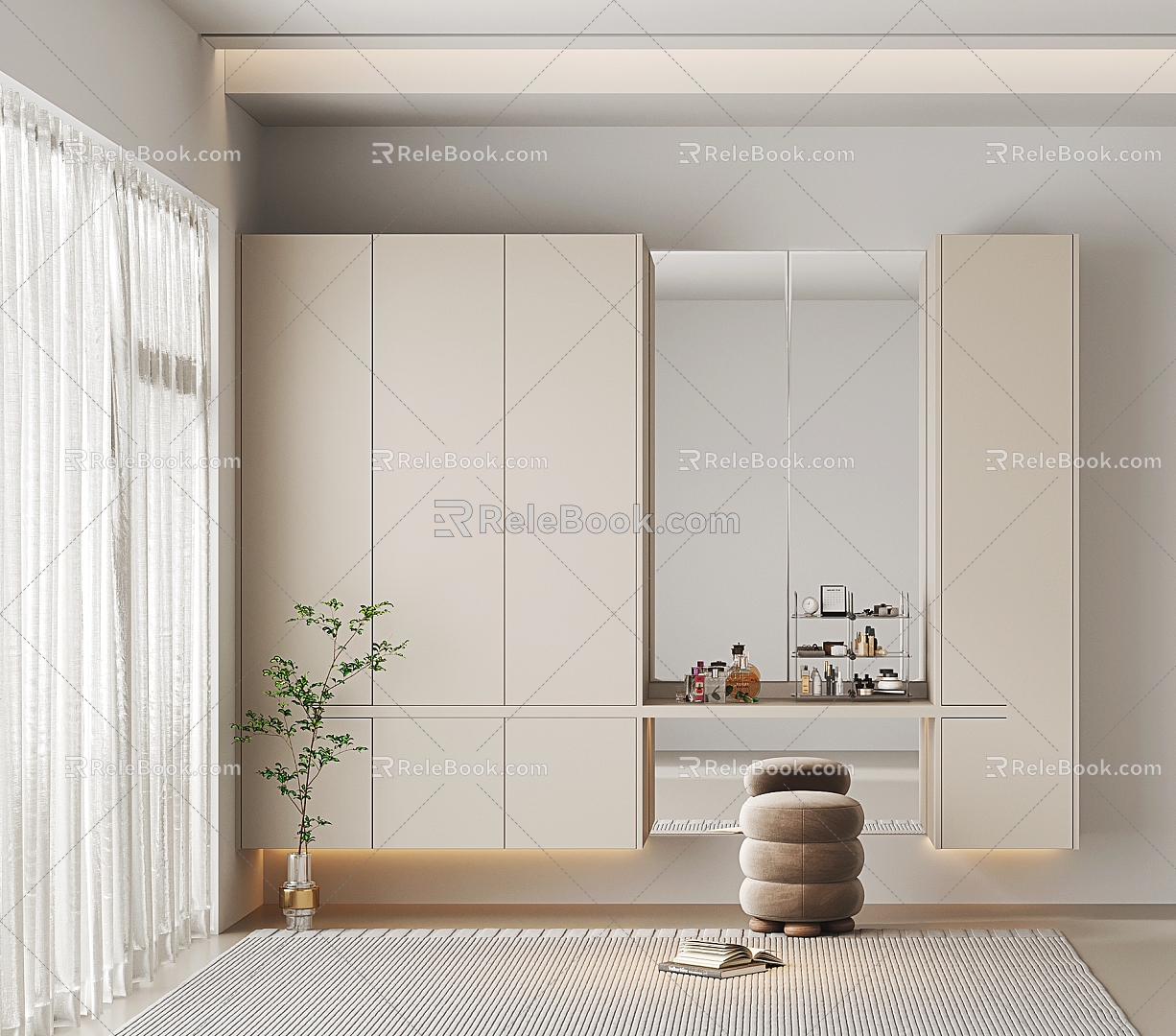 Modern Wardrobe Cream Wall-Hanging Wardrobe Dressing Cabinet Integrated Cabinet 3d model