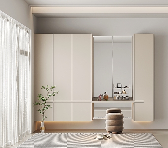 Modern Wardrobe Cream Wall-Hanging Wardrobe Dressing Cabinet Integrated Cabinet 3d model